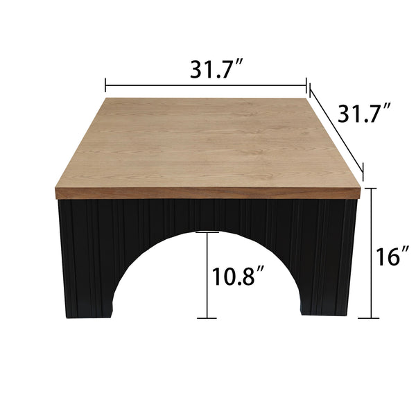 English Elm Rustic Square Coffee Table with Natural Wood Grain Top & Bold Black Base, Arched Cutouts, Sturdy Elegance W2729P199000