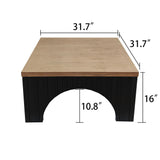 English Elm Modern Rustic Wooden Coffee Table With Black Base – Solid Wood Top and Arch Design Legs, Perfect For Living Room, Office, Or Lounge