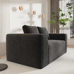 English Elm Sofa in a Box Low Profile Corduroy Floor Couch with Memory Foam for Lounge Living Black W1960P403570