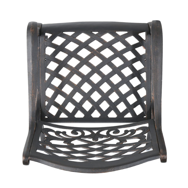 English Elm Phoenix Cast Aluminum Outdoor Dining Arm Chairs Ornate Lattice Scroll Garden Set Copper 54589.00SHNCOP