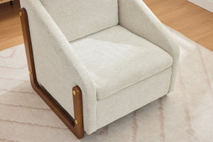 English Elm 057-Set Chenille Fabric Modern Upholstered Armchair with Wooden Side Frame, Ergonomic Cushioned Comfort Beige W527P239825