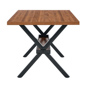 English Elm 71 Inch Industrial Dining Table Walnut Mdf Top Seats 8 with X Frame Steel Base Walnut+Black W1151P434794