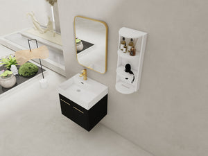 English Elm 24 Inch Wall-Mounted Bathroom Vanity Set With Thick Resin Sink, Storage Rack & Soft-Close Doors W999S00366
