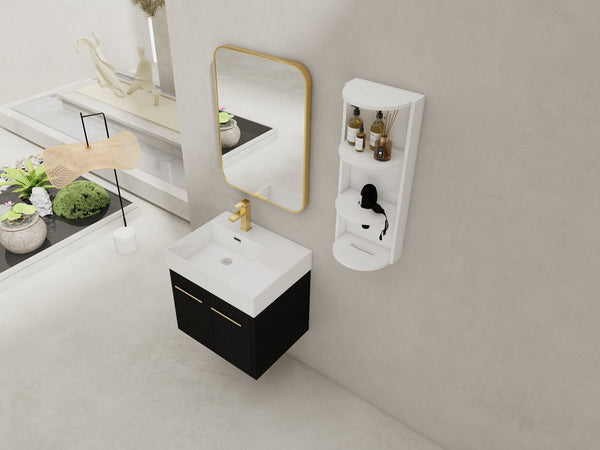 English Elm 24 Inch Wall-Mounted Bathroom Vanity Set With Thick Resin Sink, Storage Rack & Soft-Close Doors W999S00366