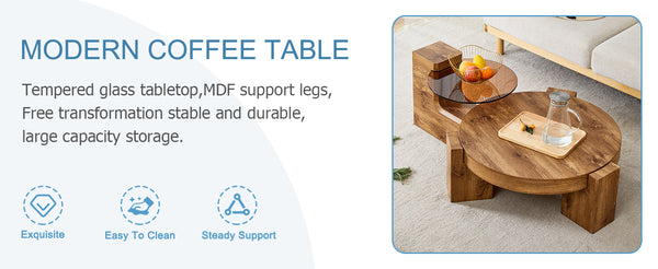 English Elm The detachable double-decker coffee table — Wood MDF, quick 10–15 min assembly, anti-collision, easy-clean modern design W1151P184841