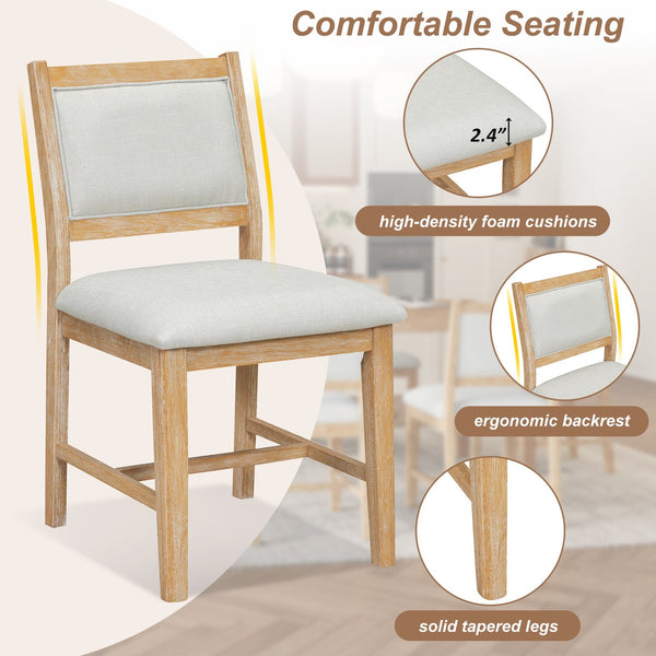 English Elm TREXM 7-Piece Retro Dining Table Set for 6 with Distressed Oak Veneer, Upholstered Comfort Chairs Natural ST000143AAN