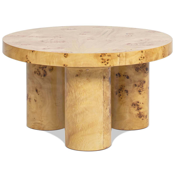 English Elm Jennifer Taylor Home - Nebula 28" Round Coffee Table In Warm Burl Wood - Sculptural Pillar Leg Design For Modern Spaces B2719P238495