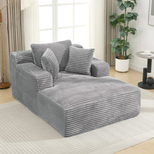 English Elm Full- Corduroy Chaise Lounge Sofa Bed 48.8" Deep Seating Modern Sleeper with Plush Pillows Grey N719P288545E