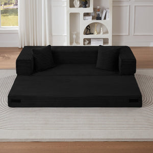English Elm Modern Cord Fabric Convertible Sofa Sleeper Low Profile Square Frame for Apartments Black W3396P439851