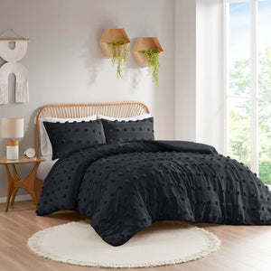 English Elm 3 Piece Jacquard Duvet Cover Set Pompom Texture Brushed Reverse Bedroom Bedding B035P319882