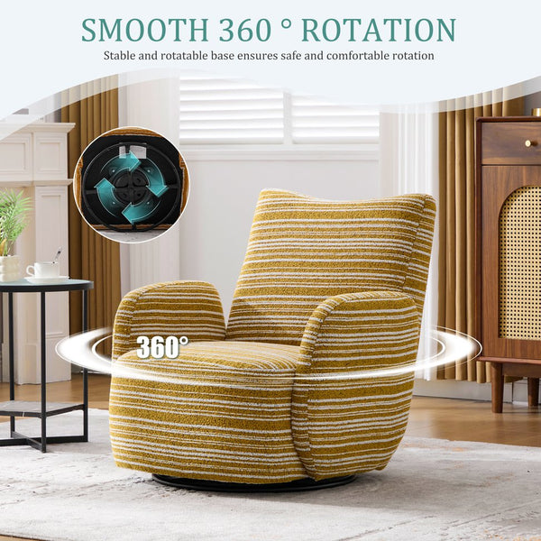 English Elm Modern Boucle 360° Swivel Leisure Chair with High‑Resilience Sponge, Supportive Curve, 550lb Capacity Mustard yellow W395P355482