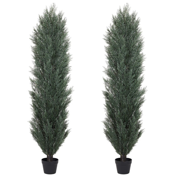English Elm 5ft Faux Cypress Trees Set of 2 Realistic Tall Greenery for Entryway or Patio W2945P322224