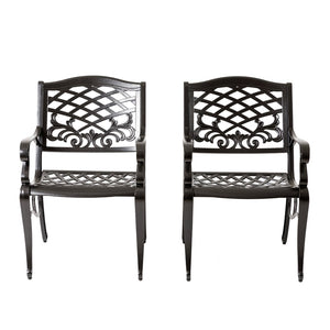 English Elm Phoenix Cast Aluminum Outdoor Dining Arm Chairs Ornate Lattice Scroll Garden Patio Set Bronze N776P381164B
