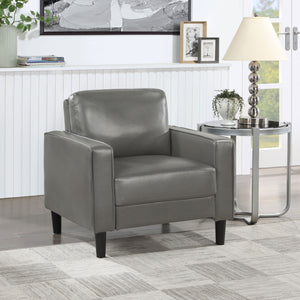 English Elm Farallone Upholstered Track Arm Accent Chair in Leatherette with Tapered Feet and Plush Support Grey B062P299959