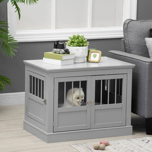 English Elm Pawhut Stylish Dog Crate End Table With Triple Doors, Cozy Wooden Furniture For Small Pets, Gray W2225P217151-GIGA