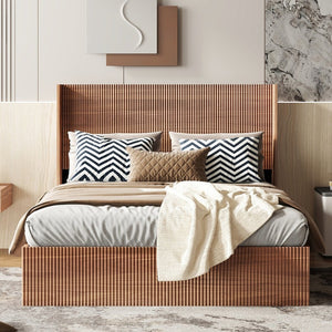 English Elm (queen) Walnut Platform Storage Bed Hydraulic Lift Mdf Frame Wooden Slat Base W1858S00005