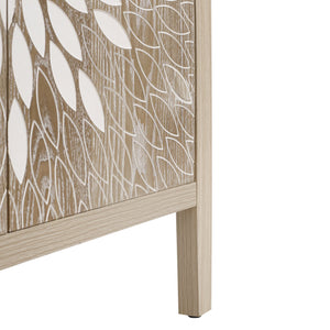 English Elm 2-Door Carved Storage Cabinet with Floral Handle, Adjustable Shelf, Anti-Tip Safety, Slim Design Natural W688P232767