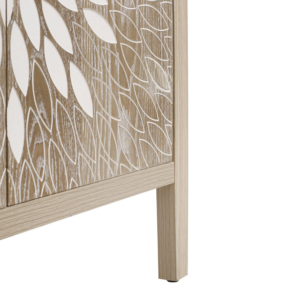 English Elm 2-Door Carved Storage Cabinet with Floral Handle, Adjustable Shelf, Anti-Tip Safety, Slim Design Natural W688P232767