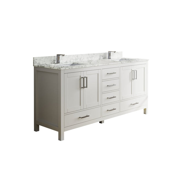 English Elm 71" Freestanding Double Sink Bathroom Vanity with Carrara Top and Soft-close Cabinet T3785P383046