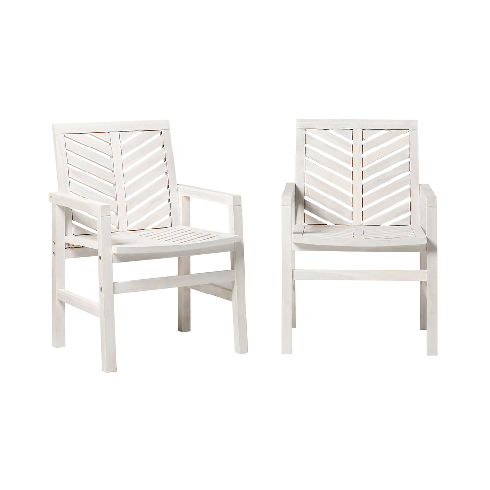 English Elm Walker Edison - Modern Acacia Patio Chairs Set of 2 — White Washed Chevron Design, Contoured Seats, Durable Outdoor Wood Finish B185P169303