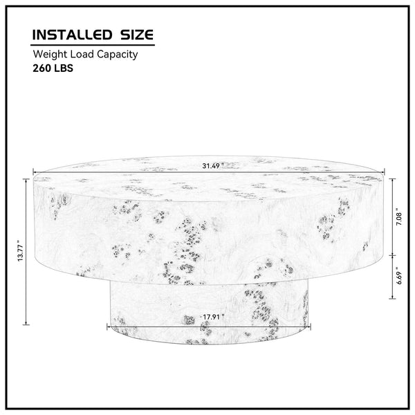 English Elm 31.49'' Burl Veneer Coffee Table — Modern Walnut Round 31.49" Small Space Pedestal Table, Stable Stylish Centerpiece W876P362390