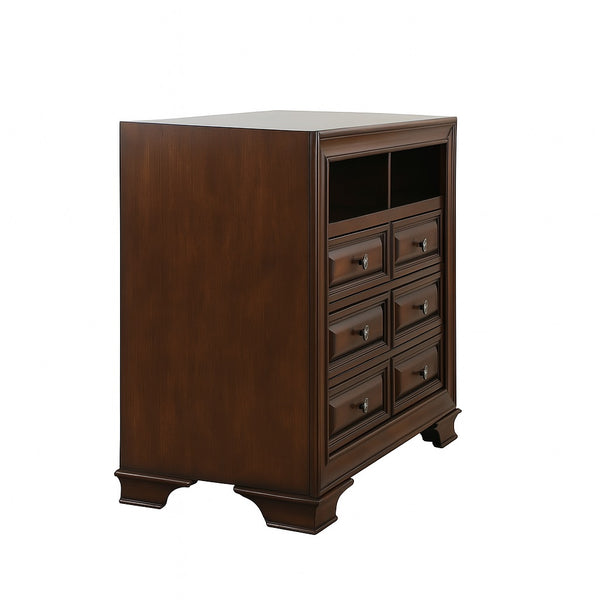 English Elm 6-Drawer Media Chest with Open Shelf, Brown Cherry Finish — Spacious Drawers, Sturdy Classic Design B016P356214