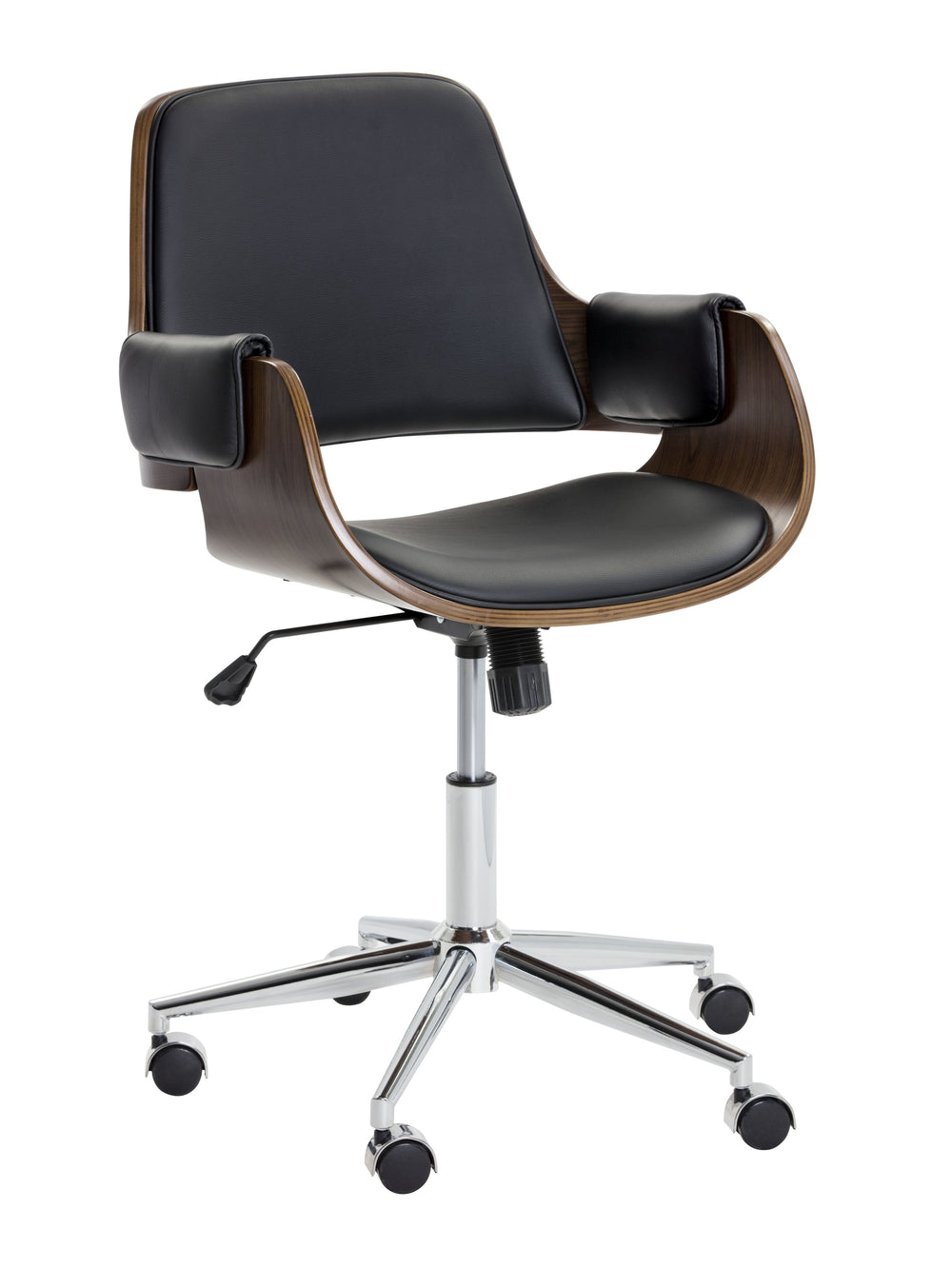 Sunpan Kellan Retro Office Chair - Mid-Century Style with Adjustable Onyx Faux Leather and Stainless Steel Base