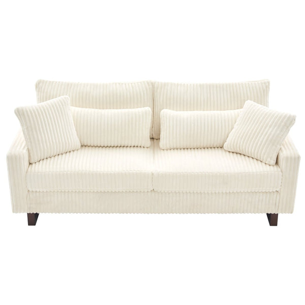 English Elm Modern Corduroy Upholstered Loveseat Sofa with Pocket Springs and Four Accent Pillows Beige N763S000040A