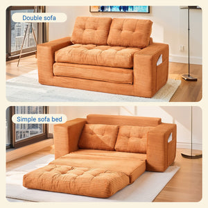 English Elm Loveseat Sofa Bed - Stylish Corduroy 2-In-1 Convertible Design With Memory Foam & Steel Frame, Orange W2959P379138