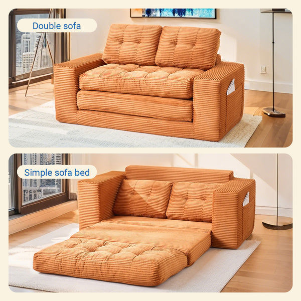 English Elm Loveseat Sofa Bed - Stylish Corduroy 2-In-1 Convertible Design With Memory Foam & Steel Frame, Orange W2959P379138