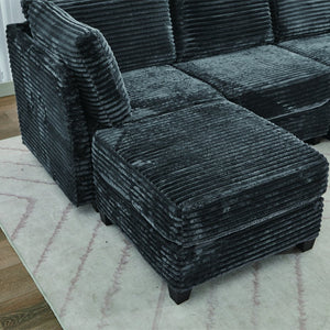 English Elm Corduroy Plush U-Shaped Sectional Sofa with Storage Ottoman, Pet-Friendly Durable Modular Comfort Grey W2915S00064