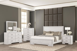 English Elm Transitional Rustic White Tall Chest Solid Wood Dovetail Drawers Bedroom Storage B2741P370876