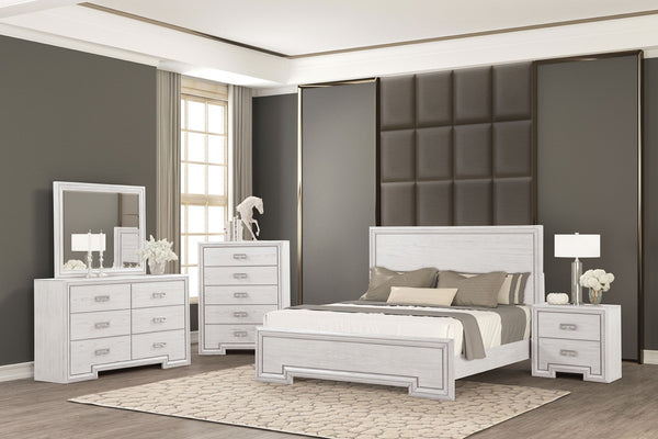 English Elm Transitional Rustic White Tall Chest Solid Wood Dovetail Drawers Bedroom Storage B2741P370876
