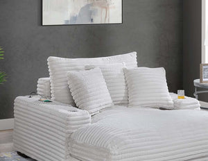 English Elm Modern Fur-Like Jumbo Corduroy Chaise Lounge with Cup Holders USB Port Plush Pillows Wooden Legs taupe 59 L x 21 W x 68 H B011P396713