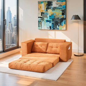 English Elm Loveseat Sofa Bed - Stylish Corduroy 2-In-1 Convertible Design With Memory Foam & Steel Frame, Orange W2959P379138