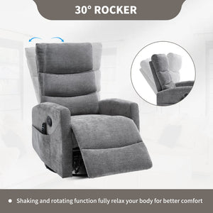 English Elm Heat Massage Rocker Swivel Recliner with 8 Vibrating Nodes Plush Fabric Lounge Chair W3224P322251