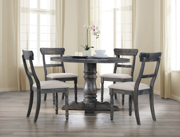 English Elm Leventis Weathered Finish Round Pedestal Dining Table with Knotty Oak Veneer Top and Sturdy Base Gray 29 L x 16 W x 8 H B2726S00138
