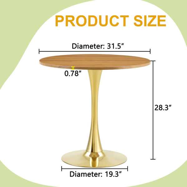 English Elm Round Faux Marble Tulip Pedestal Dining Table Mid Century Modern for Small Bistro Spaces Gold,Wood W2920P401552