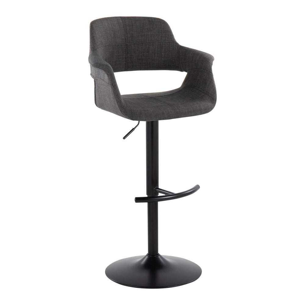 English Elm Vintage Vintage Flair Mid-Century Adjustable Swivel Barstool Set of 2 in Charcoal Fabric, Black Metal Base with T-Footrest, Height Adjustable, Retro-Modern Chic B202S01060