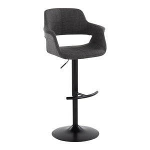 English Elm Vintage Vintage Flair Mid-Century Adjustable Swivel Barstool Set of 2 in Charcoal Fabric, Black Metal Base with T-Footrest, Height Adjustable, Retro-Modern Chic B202S01060