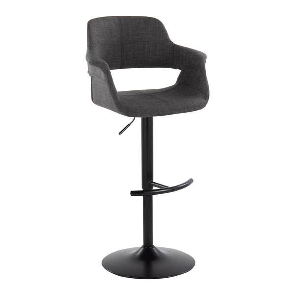 English Elm Vintage Vintage Flair Mid-Century Adjustable Swivel Barstool Set of 2 in Charcoal Fabric, Black Metal Base with T-Footrest, Height Adjustable, Retro-Modern Chic B202S01060