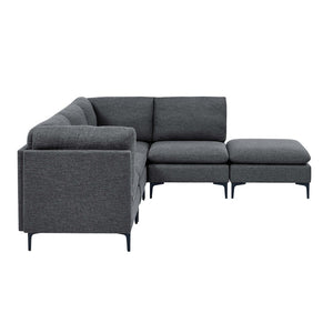 English Elm Linen Upholstered Modular Sectional Sofa with Tall Black Metal Legs for Living Room Dark Gray B2748S00111