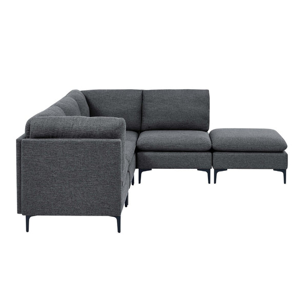 English Elm Linen Upholstered Modular Sectional Sofa with Tall Black Metal Legs for Living Room Dark Gray B2748S00111