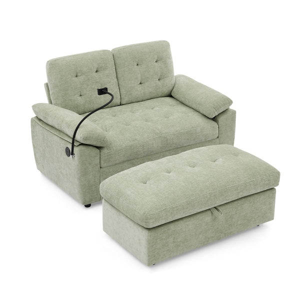 English Elm Leisure Chenille Two Seat Reclining Sofa with Usb Port Storage Ottoman Padded Armrests Cyan W487S00517