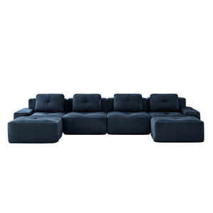English Elm 153" Modern U-Shaped Modular Sectional Sofa With Movable Ottomans, Deep Seats & Elegant Design, Blue W714S01500