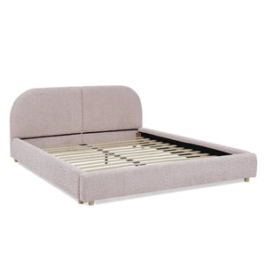 English Elm Queen Upholstered Bed with Tall Curved Headboard Soft Textured Fabric Modern Bedroom Pink W487S00484