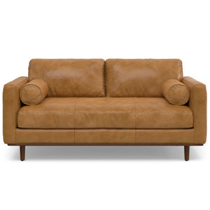 English Elm Morrison 72-inch Sofa and Ottoman Set in Sienna Kind Leather — Mid-Century Modern, Plush 2-Piece B136P199228