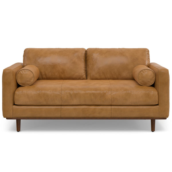 English Elm Morrison 72-inch Sofa and Ottoman Set in Sienna Kind Leather — Mid-Century Modern, Plush 2-Piece B136P199228