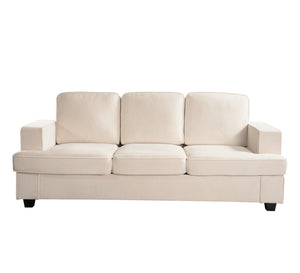 English Elm Modern Velvet Sofa Luxurious 3-Seater Couch with Deep Seating, High-Density Foam, Loose Back Cushions, Wide Arms, Stylish Living Room Centerpiece Ivory B2735P292328