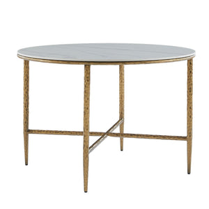 English Elm Sintered Stone Square Dining Table with Hand Hammered Iron X Base Artisan Craft Forged Brass N771P400389Z